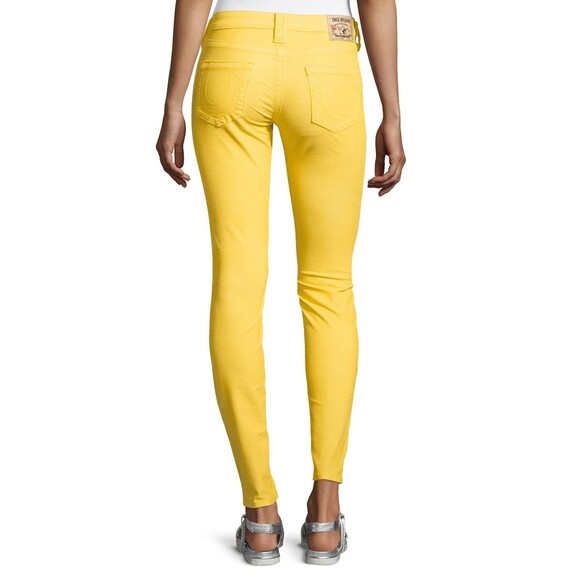 New Womens True Religion Brand Jeans 24 Bright Yellow Skinny Pants Shannon Cords - Picture 1 of 7